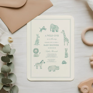 Invitation Fête de Bébé Animaux de Safari Aquarelle Bleu Past