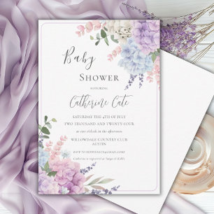 Invitation Fête de bébé aquarelle Hydrangeas 