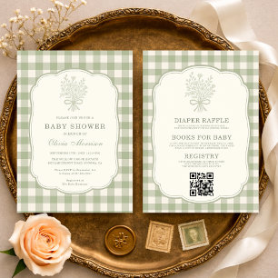 Invitation Fête de bébé Arc-en-ciel en gingham floral Tout-en