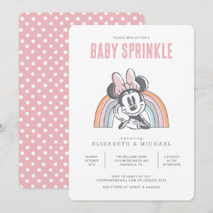 Invitation Fête de bébé arc-en-ciel Minnie Mouse aquarelle