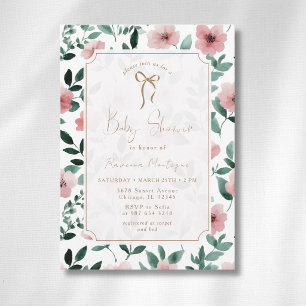 Invitation Fête de bébé Arc-en-ciel Rose Floral Ruban Doré