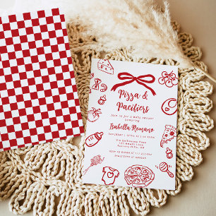 Invitation Fête de bébé arc en ciel thème italien Pizza et té