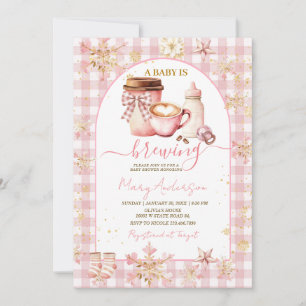 Invitation Fete de Bebe Arc Gingham Rose Bebe en Route Baby S