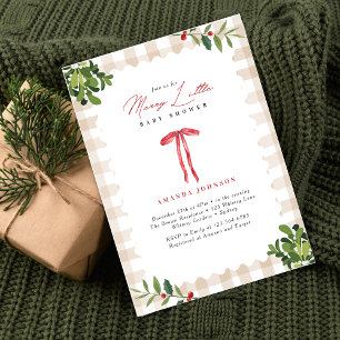 Invitation Fête de Bébé au Petit Ruban Rouge Gingham