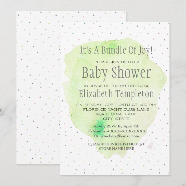 Invitation Fête de bébé au style aquarelle et neutre (Devant / Derrière)