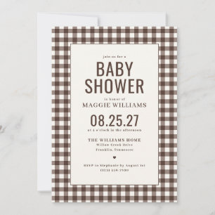 Invitation Fête de bébé au vichy marron genre neutre