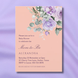 Invitation Fête de bébé aux fleurs de pivoine pêche lilas