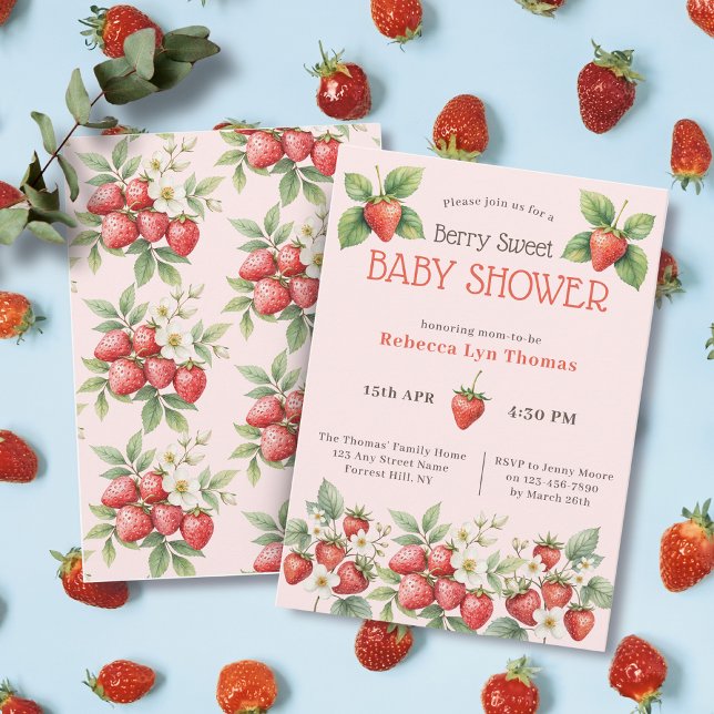 Invitation Fête de Bébé aux Fraises Douce  (Créateur téléchargé)