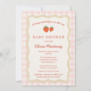 Invitation Fête de Bébé aux Fraises Douces à Carreaux