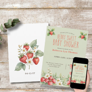 Invitation Fête de Bébé aux Fraises Sucrées 
