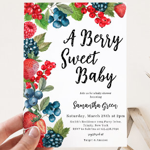 Invitation Fête de Bébé aux Fruits Rouges sur le Chemin Fête 