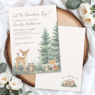 Invitation Fête de Bébé Aventure Animaux de la Forêt de Bois