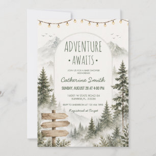 Invitation Fête de bébé : Aventure en forêt et montagne en pe
