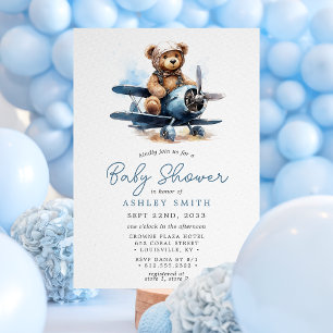 Invitation Fête de bébé avion Ourson 