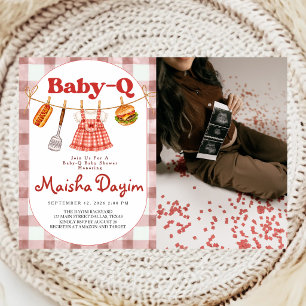 Invitation Fête de bébé Baby-Q à carreaux rouges Photo