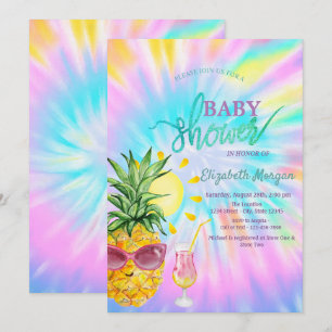 Invitation Fête de bébé Baby Shower Tie Dye Ananas, Soleil, C