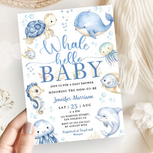 Invitation Fête de Bébé Baleine Garçon Océan Bleu
