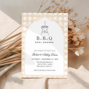 Invitation Fête de Bébé BBQ Ruban Gingham Élégant Baby Q