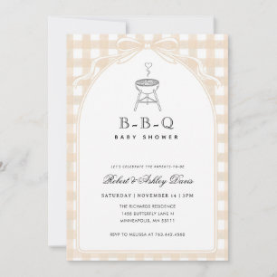 Invitation Fête de Bébé BBQ Ruban Gingham Élégant Baby Q