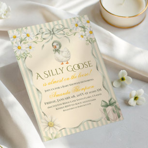 Invitation Fête de bébé Bohème Daisy Silly Goose Vert Neutre