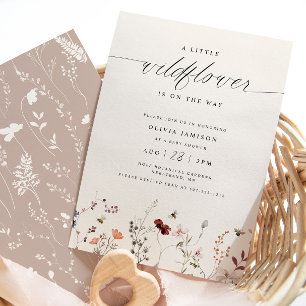 Invitation Fête de bébé Bohème Fleur Sauvage Élégante Boisée