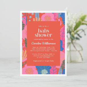 Invitation Fête de Bébé Bohème Floral Rouge Coloré de Style