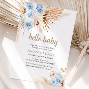 Invitation Fête de Bébé Bohème Herbe de Pampas Bleue
