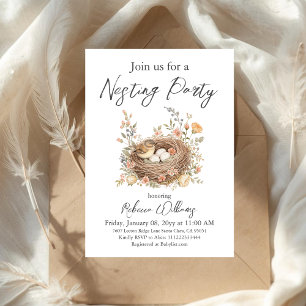 Invitation Fête de bébé Bohème Oiseau Plume Son Nid