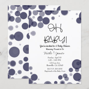 Invitation Fête de Bébé Bulles à pois Bleu Marine OH BÉBÉ
