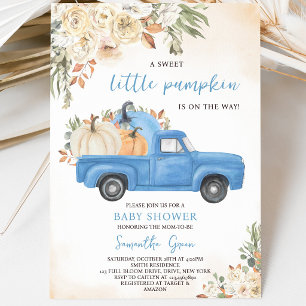 Invitation Fête de Bébé Camion de Citrouille Bleue