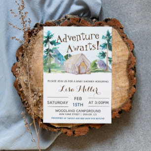 Invitation Fête de bébé camping Aventure en attente