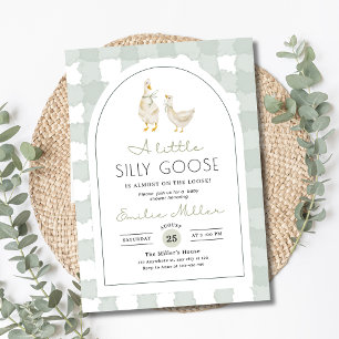 Invitation Fête de bébé Canard Silly Genre Neutre Gingham