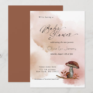 Invitation Fête de bébé champêtre avec champignons de la forê