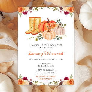 Invitation Fête de bébé chaussures à talon florales d'automne
