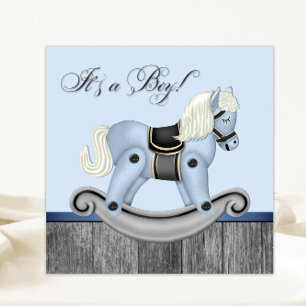 Invitation Fête de bébé Cheval à bascule Noir et Bleu