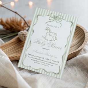 Invitation Fête de bébé Cheval à bascule Olive Neutre Vintage