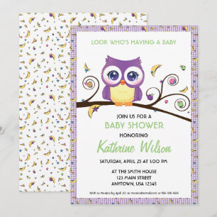 Invitation Fête de bébé chouette neutre en genre Célestes Gri
