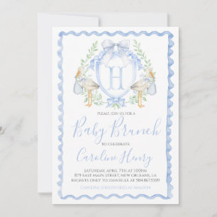 Invitation Fête de bébé cigogne garçon Préparatoire Gingham B