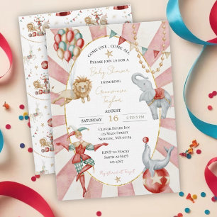 Invitation Fête de Bébé Cirque Carnaval Aquarelle Fantaisiste