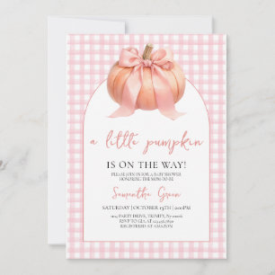 Invitation Fête de bébé Citrouille à Ruban Rose