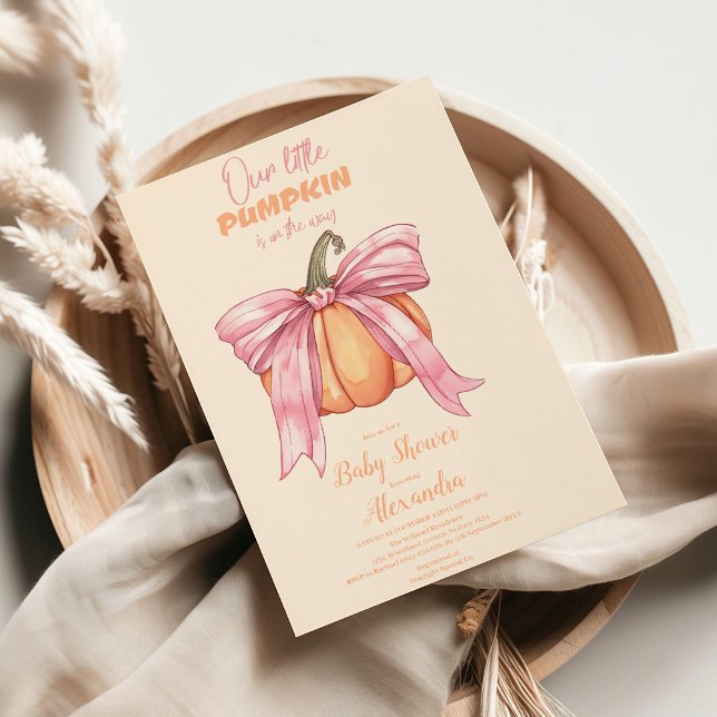 Invitation Fête de Bébé Citrouille à Ruban Rose Rétro (Créateur téléchargé)