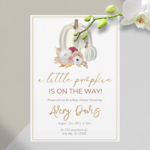Invitation Fête de bébé citrouille florale esthétique dorée