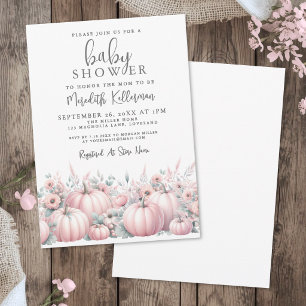 Invitation Fête de Bébé Citrouille Rose Automne