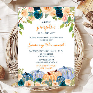 Invitation Fête de bébé citrouilles pêche et bleu marine