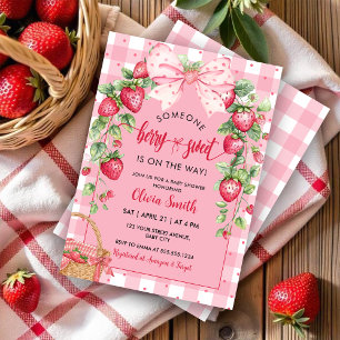 Invitation Fête de Bébé Coquette à la Fraise Douce