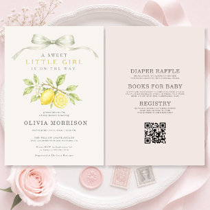 Invitation Fête de Bébé Coquette Citron Tout en Un