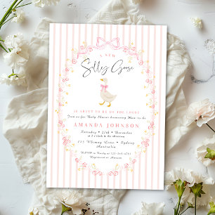 Invitation Fête de bébé Coquette Gingham Silly Goose Ruban Ro