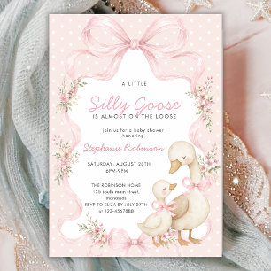Invitation Fête de Bébé Coquette Silly Goose Rose Points