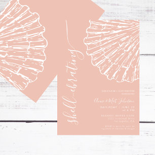 Invitation Fête de bébé "Coquillage rose côtier" pour petite