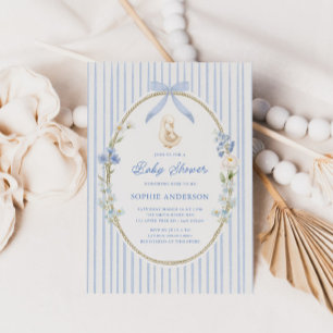 Invitation Fête de Bébé Cottage Oison Bleu